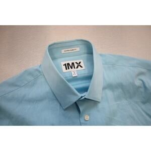 Express 1MX Extra Slim Fit Stretch Dress Shirt Blue Long Sleeve Mens Sz Medium